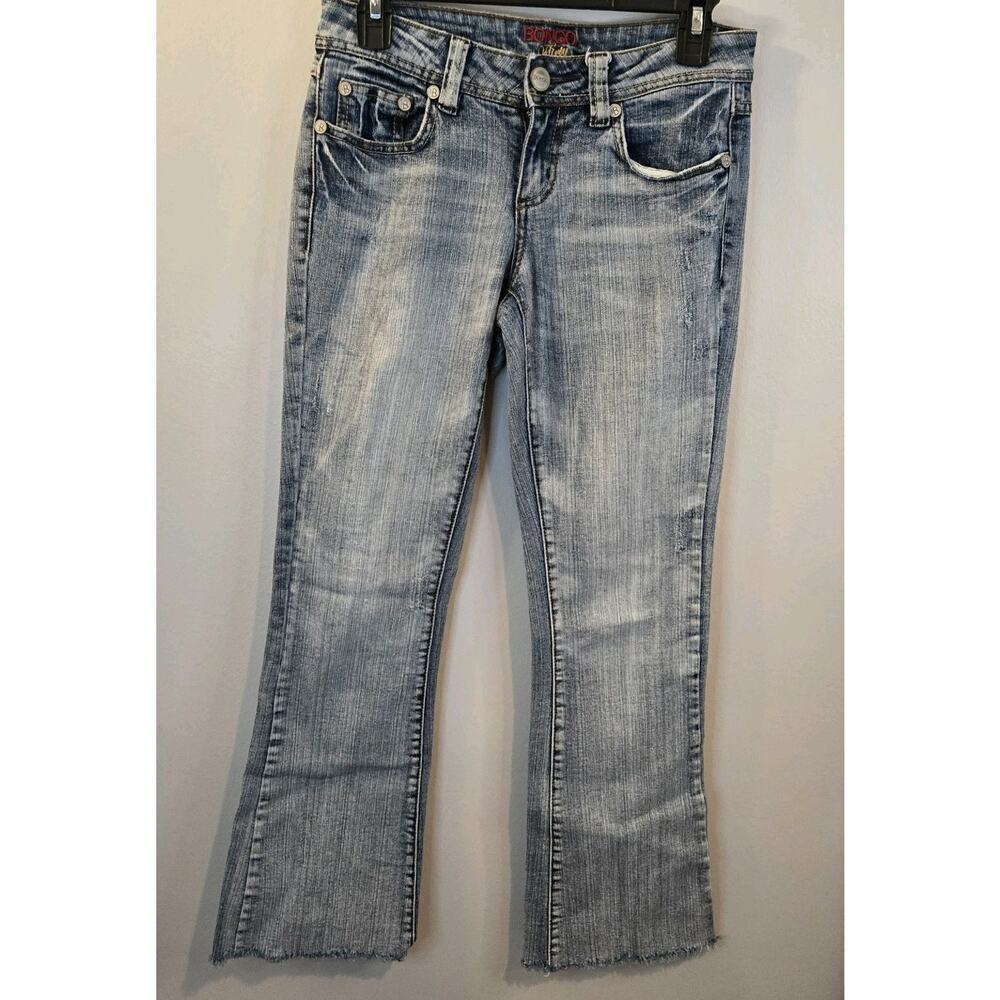Bongo Jeans Distressed 3 Low Rise Flare Leg Embroidered Pockets Vintage 28x29"